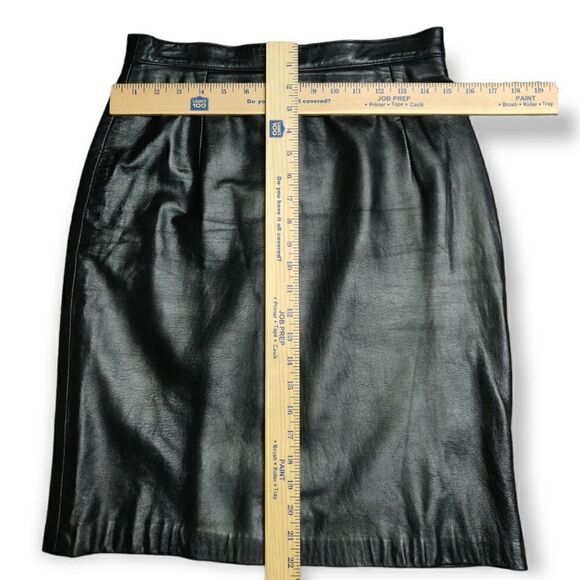 SKIN ON SKIN VINTAGE BLACK GENUINE LEATHER CLASSIC PENCIL SKIRT SIZE 10 - Picture 4 of 7